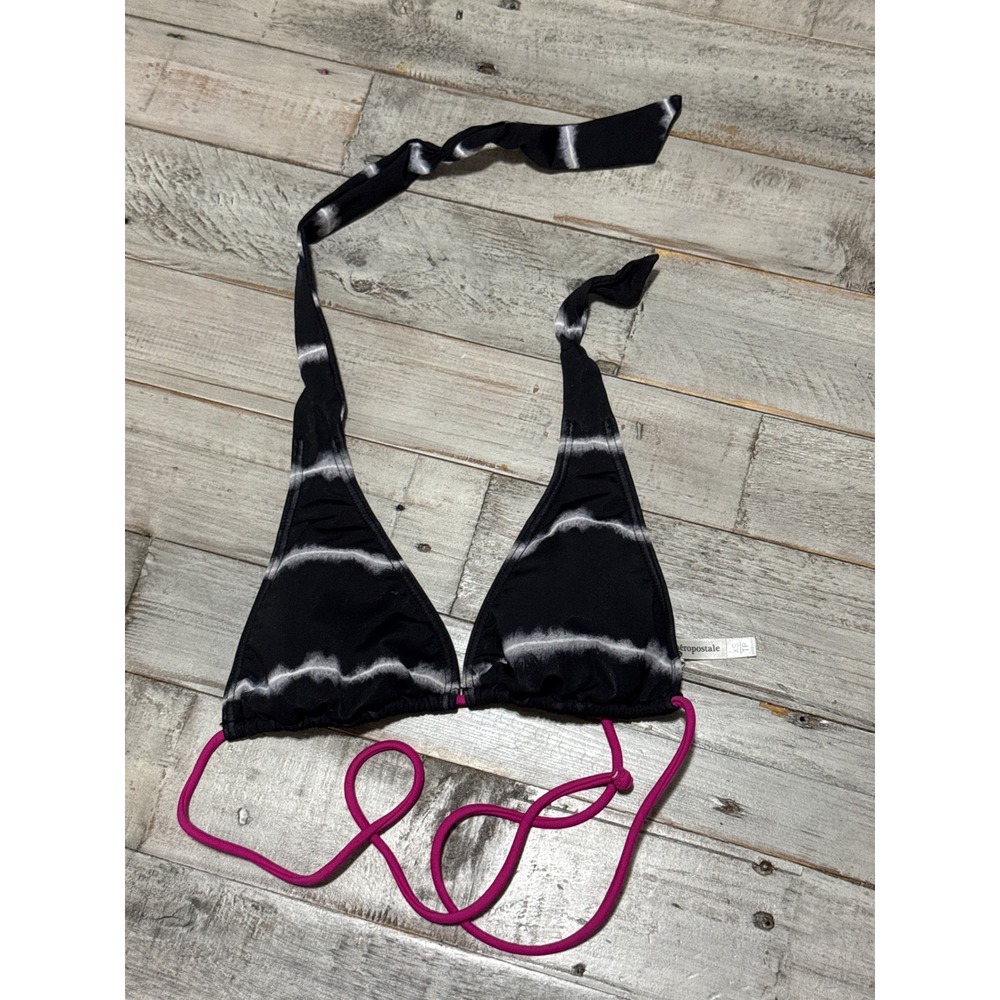 Aeropostale Womens XS Triangle Bikini Top Black White Tie Dye Pink Strings